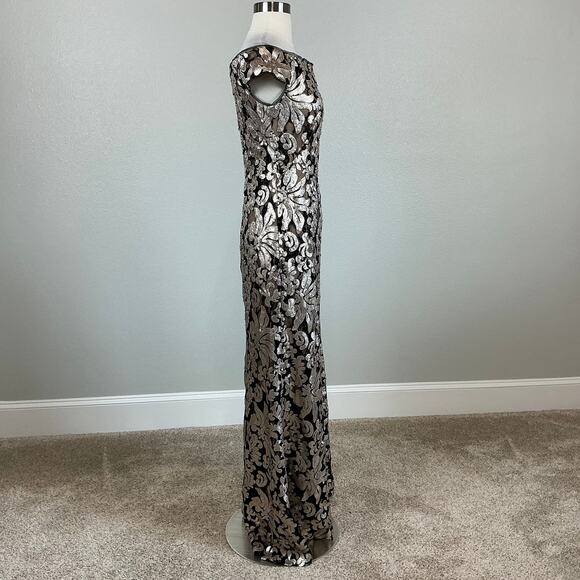 XSCAPE Sequined Off the Shoulder Evening Gown Black and Gold Size 6 Formal Dress - Picture 3 of 13